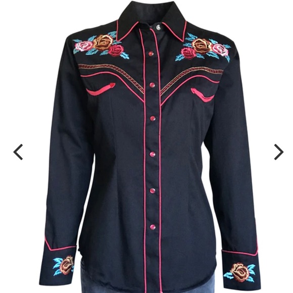 Rockmount Ranch Wear Tops - Rockmount Ranch Wear vintage Rose bouquet Embroidered Western Shirt Sz XL